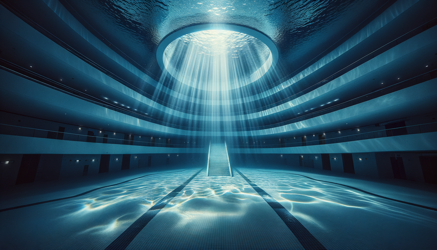 blickwinkel vom grund unterwasser indoor pool, lichtdurchflutet vom grund nach oben ohne personen blickwinkel vom grund unterwasser indoor pool, lichtdurchflutet vom grund nach oben ohne personen